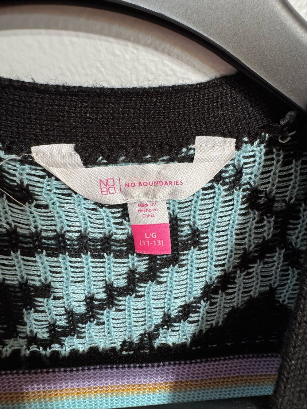 No Boundaries Patterned Open-Front Cardigan Sweater in Black, White & Pastel - Picture 10 of 11